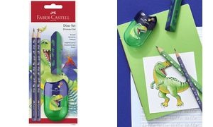 FABER-CASTELL Schreibset Dino, blau, 4-teilig