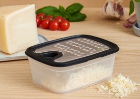 GastroMax Reibe mit Auffangbehälter, transparent/schwarz