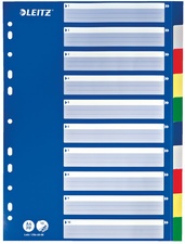 LEITZ Kunststoff-Register, blanko, A4, 10-teilig, farbig