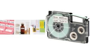 CASIO XR Schriftbandkassette, schwarz auf weiß, 6 mm / 8 m