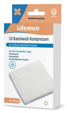 Lifemed Baumwoll-Kompressen, 95 x 95 mm, weiß