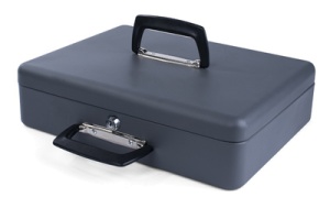 pavo Geldkassette mit Zähleinsatz, dunkelgrau, 2 Tragegriffe