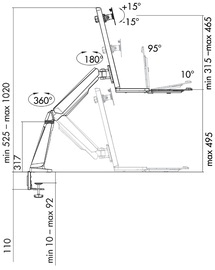 LogiLink Sitz-Steh Arbeitsplatz, für 1 Monitor, silber