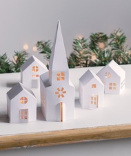 HEYDA Lichtdorf-Bastelset Häuser & Kirche, Karton, 5-teilig