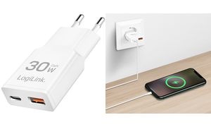 LogiLink USB-Steckdosenadapter, 1x USB-C (PD), 1x USB-A (QC)