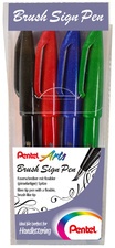 PentelArts Faserschreiber Brush Sign Pen, 4er Etui, Colour