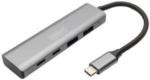 DIGITUS USB-C Hub, 4 Port, 2x USB A + 2x USB-C, dunkelgrau