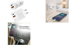 LogiLink USB-Ladeset, 2er Set: KFZ- & -Steckdosen-Adapter