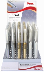 Pentel Gel-Tintenroller K230, gold, silber, weiß, Display