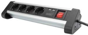 DIGITUS Steckdosenleiste, 4-fach, 2x USB, mit Schalter