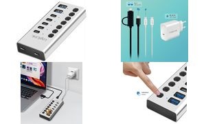 LogiLink USB 3.2 Hub, 7-Port, mit Ein-/Ausschalter, silber