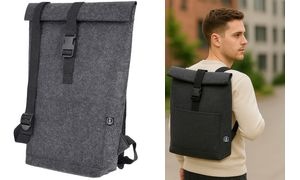STOP Rolltop-Notebook-Rucksack, RPET-Filz, dunkelgrau