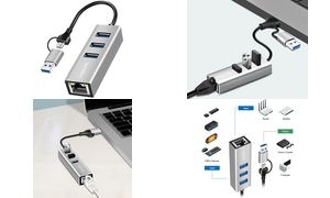 LogiLink USB 3.2 - Gigabit Ethernet Adapter, 3-Port USB Hub