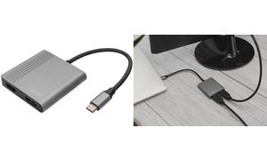 DIGITUS Grafikadapter 2in1, USB-C - 2x HDMI, schwarz/silber