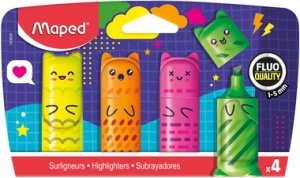 Maped Textmarker Mini FLUO'PEPS KAWAI, 4er Blister