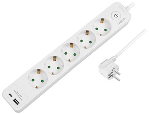 LogiLink Steckdosenleiste, 5-fach, 2x USB, mit Schalter