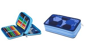 herlitz Schüleretui Doppel "Blue Goal", 23-teilig