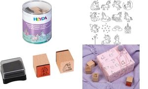 HEYDA Motivstempel-Set "Einhorn", Klarsicht-Runddose