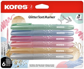 Kores Textmarker "Glitter", Stiftform, 6er Set