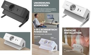 Fellowes Tisch-Steckdosenleiste Power Desk, Typ F, schwarz