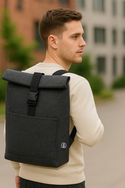 STOP Rolltop-Notebook-Rucksack, RPET-Filz, dunkelgrau