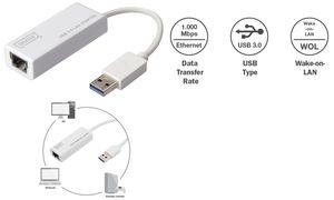 DIGITUS USB 3.0 auf Gigabit Ethernet Adapter, weiß