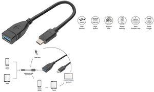 DIGITUS USB 3.0 Adapterkabel, USB-C - USB-A, 0,15 m