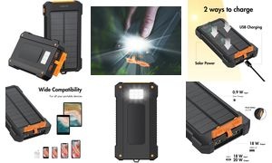 LogiLink Solar-Powerbank, 10.000 mAh, 20 Watt,schwarz/orange