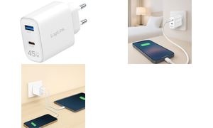 LogiLink USB-Steckdosenadapter, 1x USB-C (PD), 1x USB-A (QC)