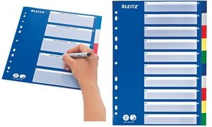 LEITZ Kunststoff-Register, blanko, A4, 10-teilig, farbig