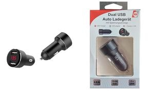 IWH USB KFZ-Ladegerät mit Spannungsanzeige, 2x USB-A