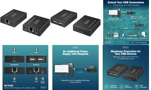 DIGITUS USB 2.0 Extender, USB-A, 4 Ports, schwarz