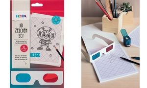 HEYDA 3D Zeichen-Set, Block mit 3D-Brille