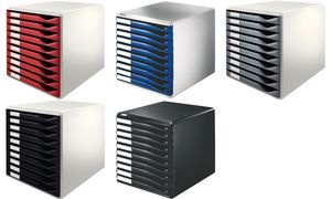 LEITZ Schubladenbox Formular-Set, 10 Schübe, lichtgrau/blau