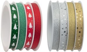 CACTUS Geschenkband-Multispule, 4-fach, Glitter, gold/silber