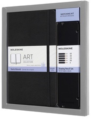 MOLESKINE Skizzen-Set, Skizzenbuch L/A5 + 5 Zeichenstifte