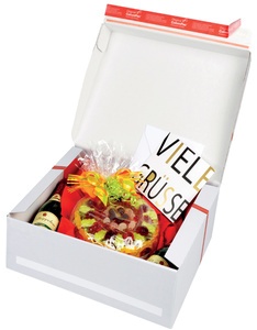 ColomPac Geschenk-Versandkarton, Größe: S, rote Schleife