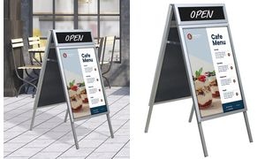 EUROPEL Plakatständer mit Topschild, wasserfest, A1, silber