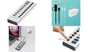 LogiLink USB 3.2 Hub, 10-Port, mit Ein-/Ausschalter, silber