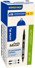PILOT Permanent-Marker Twin Marker, BONUS PACK, schwarz