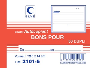 ELVE Manifold "Bons pour", 105 x 140 mm, dupli, autocopiant