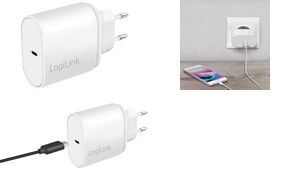 LogiLink USB-Adapterstecker, 1x USB-C PD Port, 20 Watt, weiß