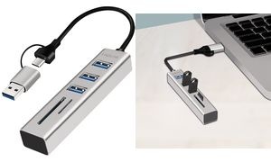 LogiLink USB 3.0 Hub mit Kartenleser, 3-Port, silber