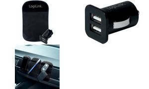 LogiLink USB-KFZ-Ladegerät, 2-fach, inkl. Antirutschmatte