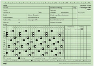 RNK Verlag Urlaubs- und Fehltagekarte 2026, DIN A5 quer