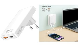 LogiLink USB-Steckdosenadapter, USB-A & USB-C, 65 Watt, weiß