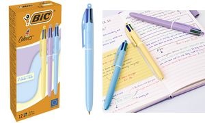 BIC Druckkugelschreiber 4 Colours PASTEL, 12er Kartonbox