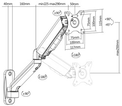 DIGITUS Universal Monitorarm zur Wandmontage, schwarz