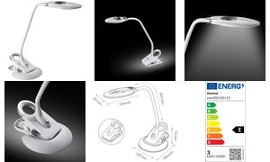 Hansa LED-Tischleuchte/Klemmleuchte "Swirl", weiß/silber