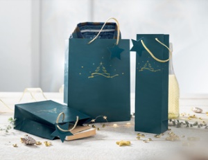 sigel Weihnachts-Geschenktüte "Christmas tree petrol", groß